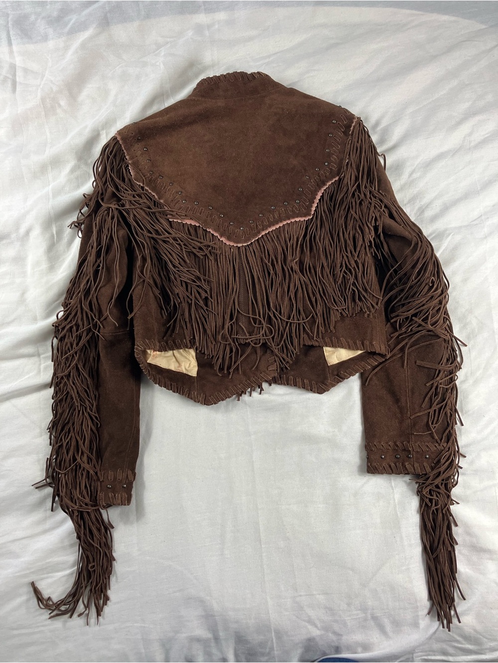 We the Free Free People Brown Wild Skies Fringe Cowhide Western Jacket - Picture 6 of 7